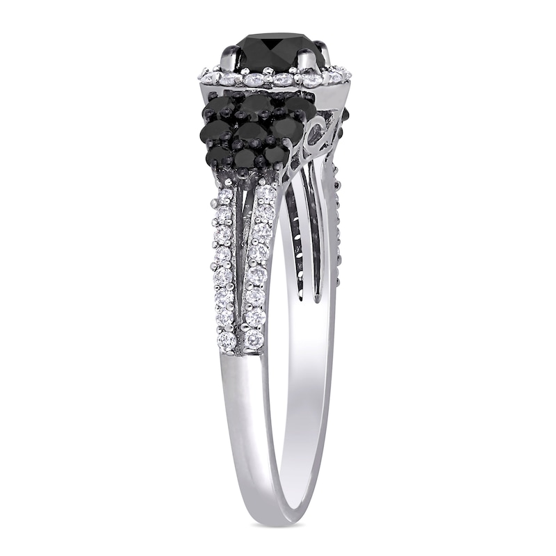 1-1/3 CT. T.W. Enhanced Black and White Diamond Frame Split Shank Engagement Ring in 14K White Gold