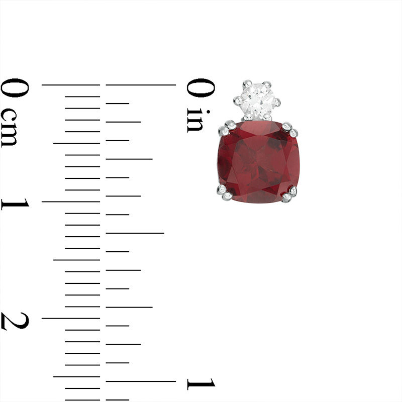 Main Image 3 of 7.0mm Cushion-Cut Garnet and Lab-Created White Sapphire Stud Earrings in Sterling Silver