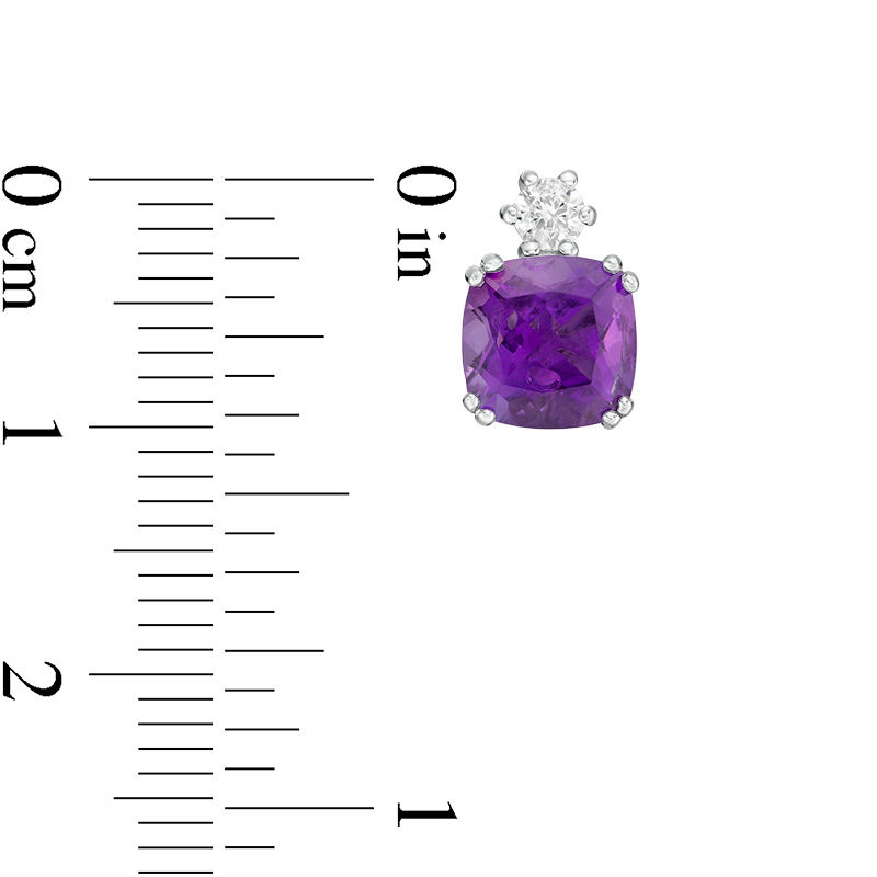 Main Image 3 of 7.0mm Cushion-Cut Amethyst and Lab-Created White Sapphire Stud Earrings in Sterling Silver