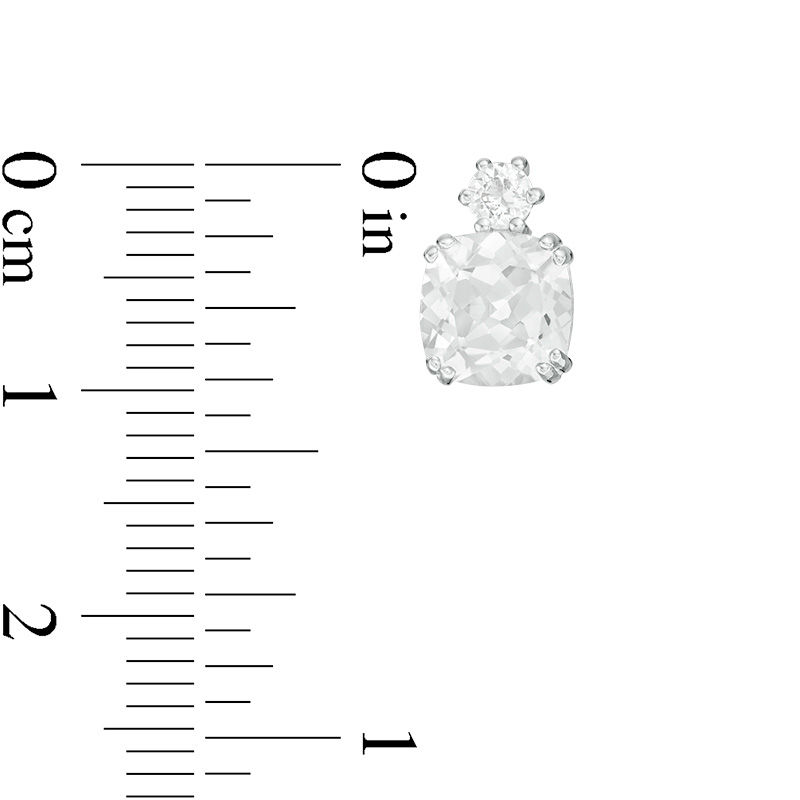 Main Image 3 of 7.0mm Cushion-Cut and Round Lab-Created White Sapphire Stud Earrings in Sterling Silver