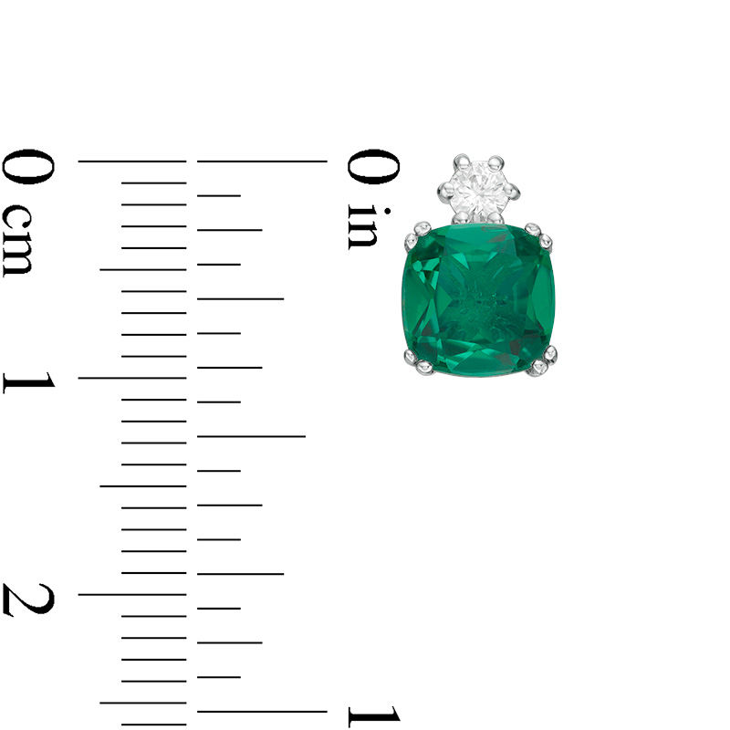 Main Image 3 of 7.0mm Cushion-Cut Green Quartz Doublet and Lab-Created White Sapphire Stud Earrings in Sterling Silver