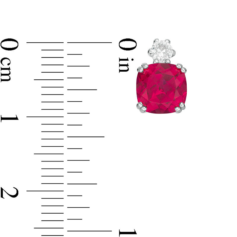 Main Image 3 of 7.0mm Cushion-Cut Lab-Created Ruby and White Sapphire Stud Earrings in Sterling Silver