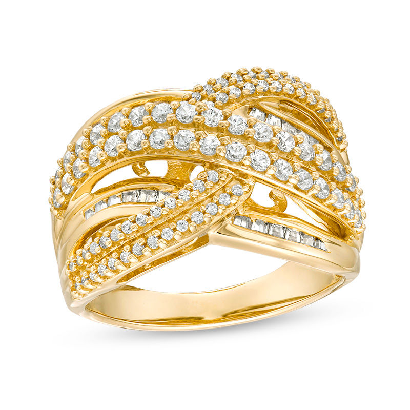 Main Image 1 of 1 CT. T.W. Baguette and Round Diamond Multi-Row Intertwined Ring in 10K Gold