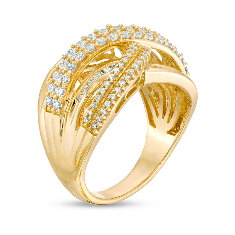 Main Image 3 of 1 CT. T.W. Baguette and Round Diamond Multi-Row Intertwined Ring in 10K Gold