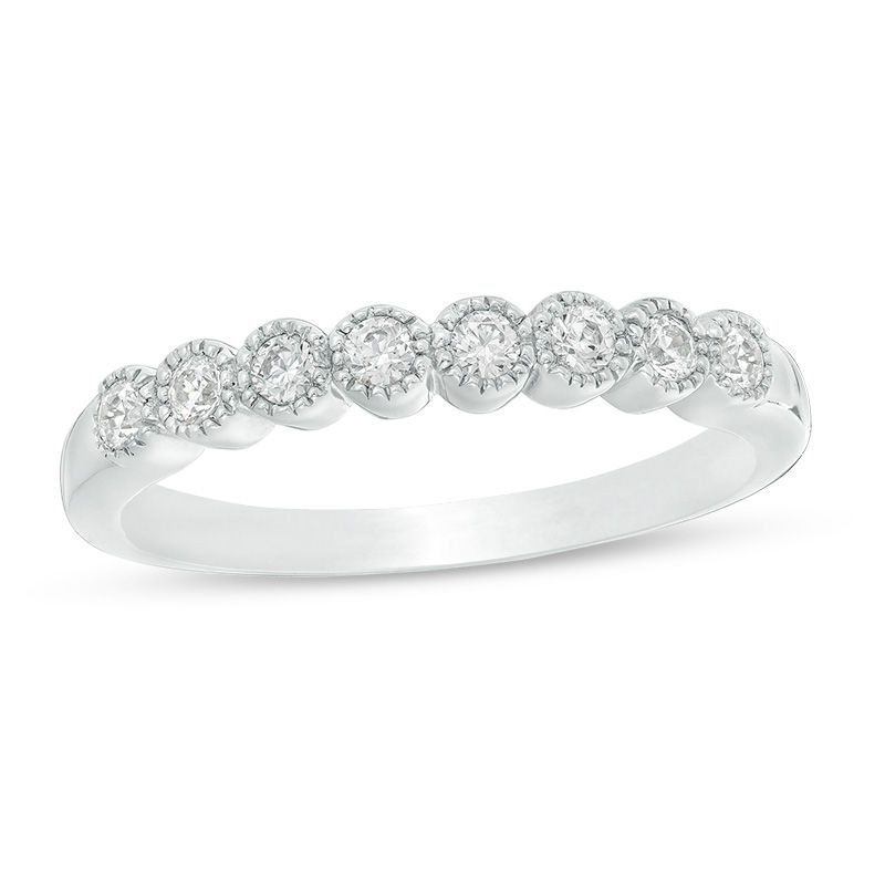 Main Image 1 of 1/4 CT. T.W. Diamond Bezel Set Vintage-Style Wedding Band in Platinum