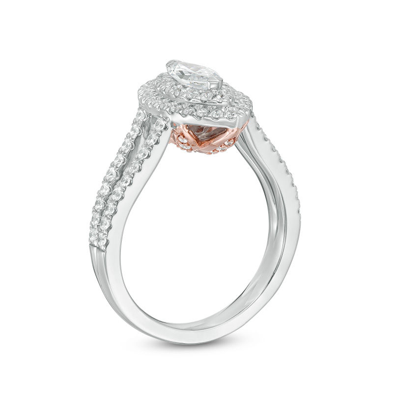 Main Image 3 of Love's Destiny by Zales 1-1/4 CT. T.W. Certified Marquise Diamond Frame Engagement Ring in 14K Two-Tone Gold (I/SI2)