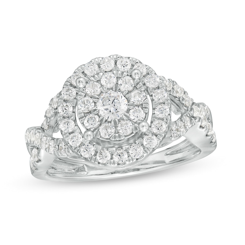 Main Image 1 of 1 CT. T.W. Diamond Double Frame Twist Shank Ring in 10K White Gold