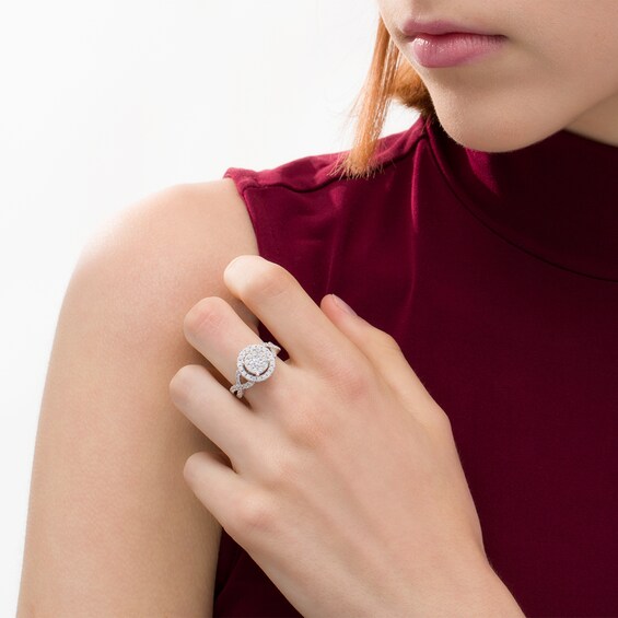 1 CT. T.w. Diamond Double Frame Twist Shank Ring in 10K White Gold