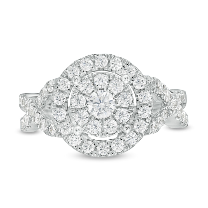 Main Image 4 of 1 CT. T.W. Diamond Double Frame Twist Shank Ring in 10K White Gold