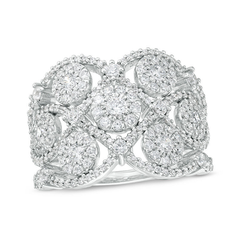 Main Image 1 of 1-1/2 CT. T.W. Composite Diamond Flower Lattice Ring in 10K White Gold