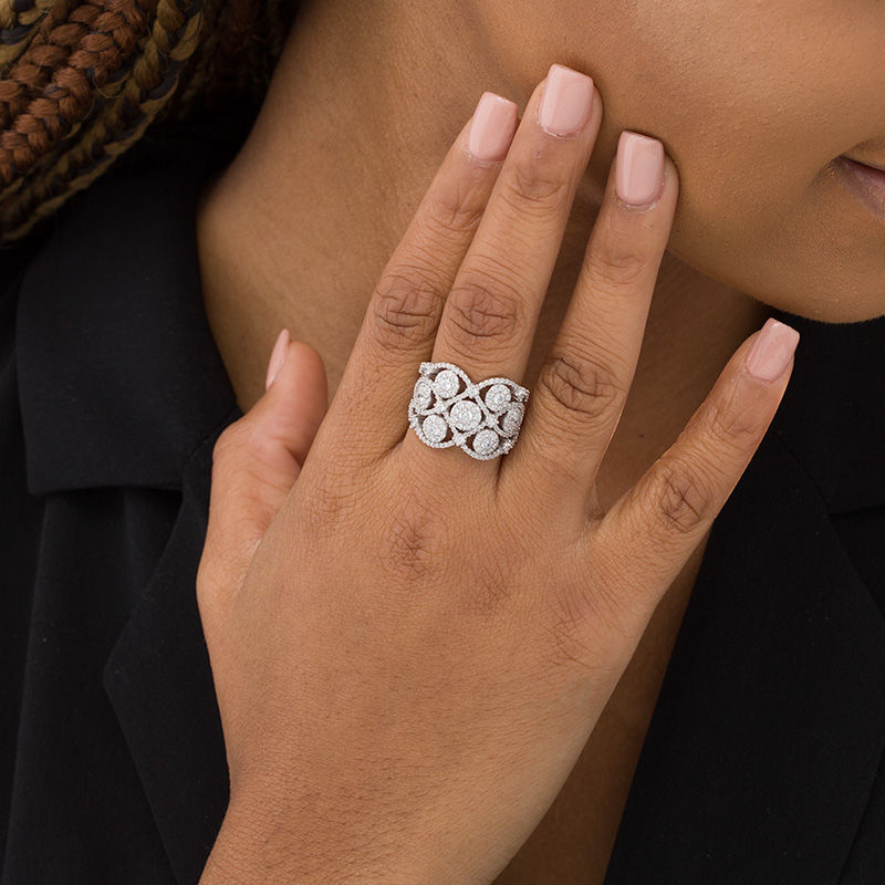 Main Image 2 of 1-1/2 CT. T.W. Composite Diamond Flower Lattice Ring in 10K White Gold