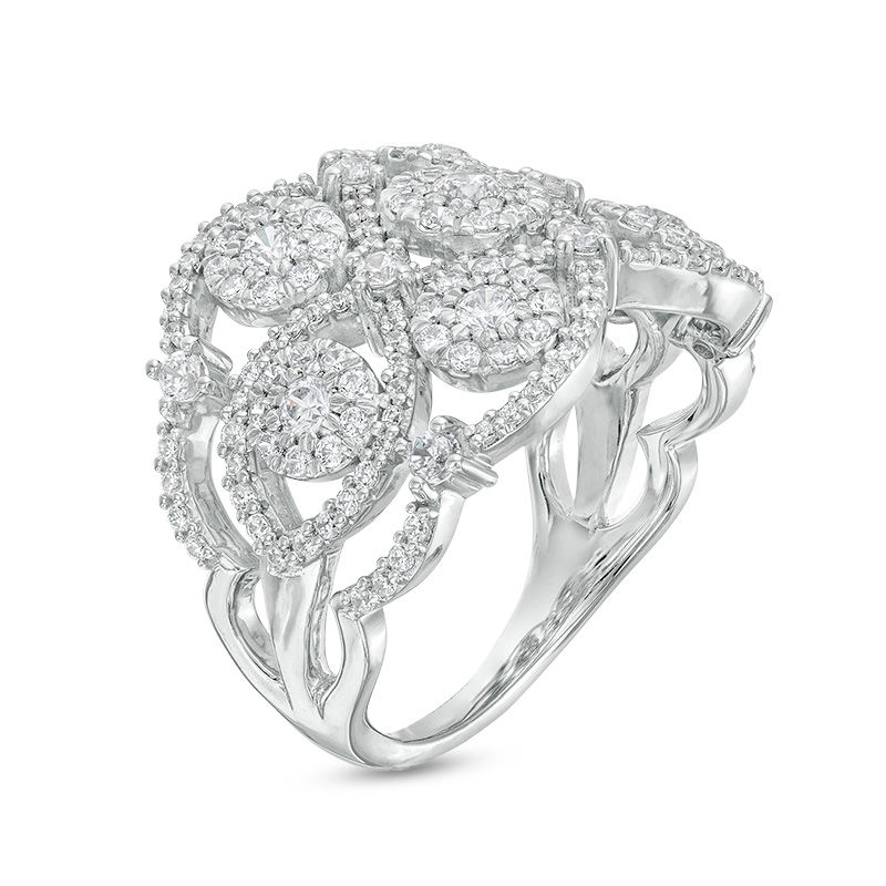 Main Image 3 of 1-1/2 CT. T.W. Composite Diamond Flower Lattice Ring in 10K White Gold