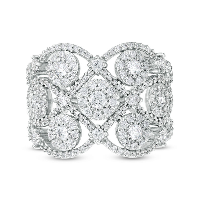 Main Image 4 of 1-1/2 CT. T.W. Composite Diamond Flower Lattice Ring in 10K White Gold