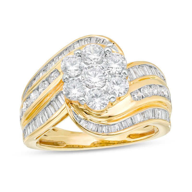 Main Image 1 of 2 CT. T.W. Composite Diamond Flower Multi-Row Bypass Ring in 10K Gold