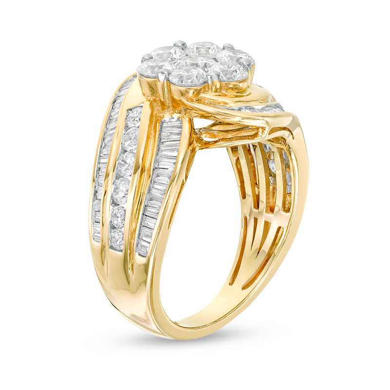 Main Image 3 of 2 CT. T.W. Composite Diamond Flower Multi-Row Bypass Ring in 10K Gold