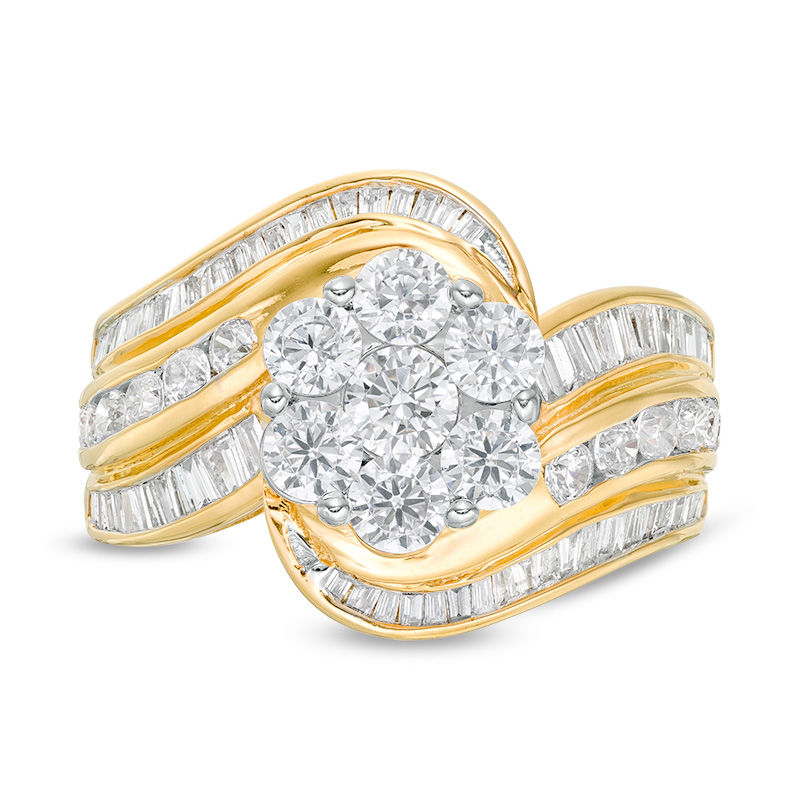 Main Image 4 of 2 CT. T.W. Composite Diamond Flower Multi-Row Bypass Ring in 10K Gold
