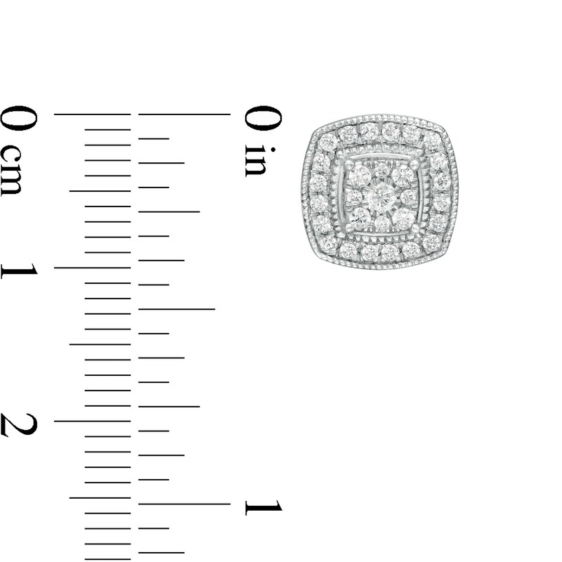 Main Image 3 of 1/2 CT. T.W. Composite Diamond Cushion Frame Vintage-Style Stud Earrings in 10K White Gold