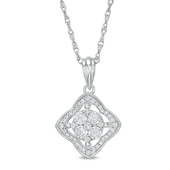 1/4 CT. T.w. Composite Diamond Clover Outline Pendant in 10K White Gold