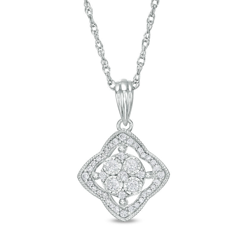 Main Image 1 of 1/4 CT. T.W. Composite Diamond Clover Outline Pendant in 10K White Gold