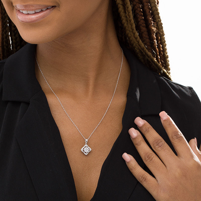 Main Image 2 of 1/4 CT. T.W. Composite Diamond Clover Outline Pendant in 10K White Gold