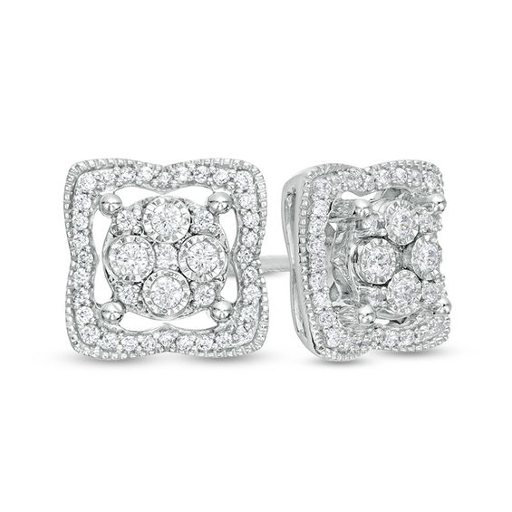 1/4 CT. T.w. Composite Diamond Clover Outline Stud Earrings in 10K White Gold