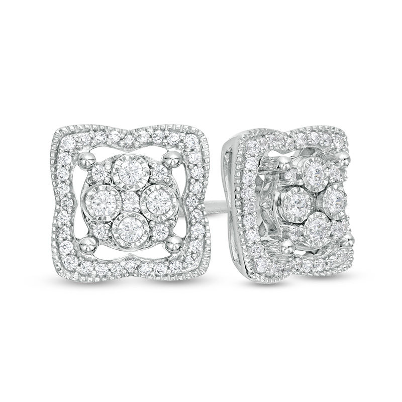 Main Image 1 of 1/4 CT. T.W. Composite Diamond Clover Outline Stud Earrings in 10K White Gold