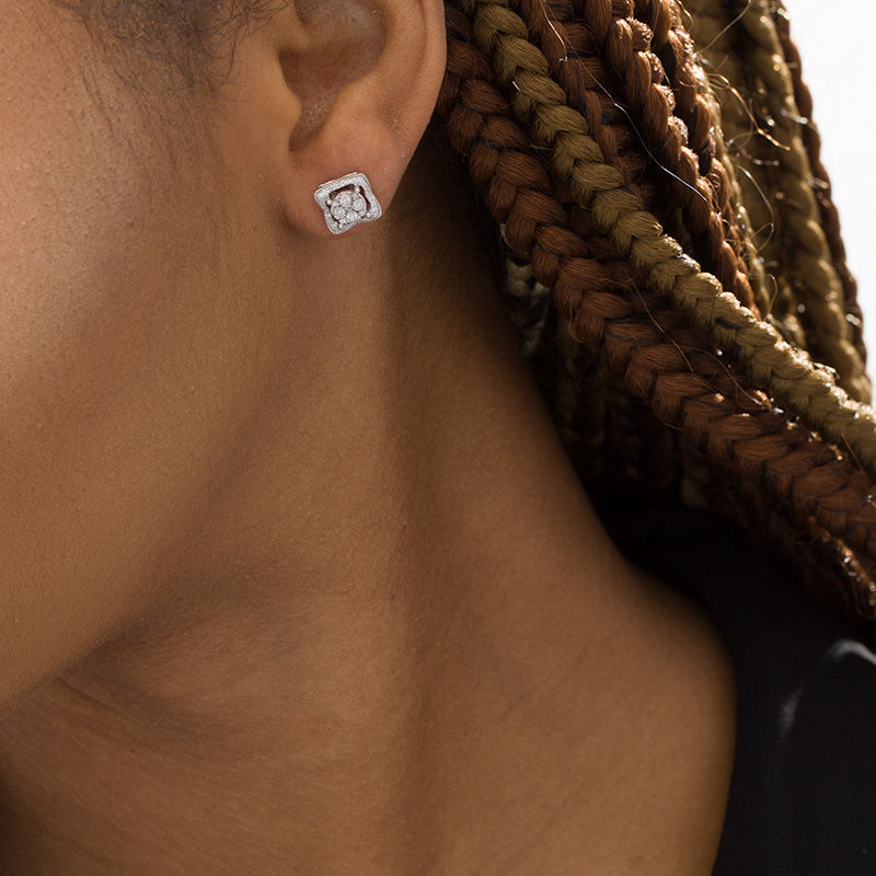 Main Image 2 of 1/4 CT. T.W. Composite Diamond Clover Outline Stud Earrings in 10K White Gold