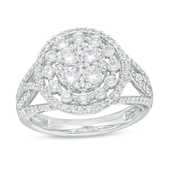 1 CT. T.w. Composite Diamond Double Frame Split Shank Ring in 10K White Gold