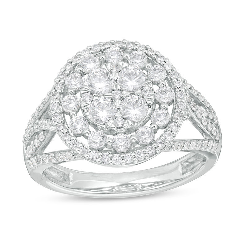 Main Image 1 of 1 CT. T.W. Composite Diamond Double Frame Split Shank Ring in 10K White Gold