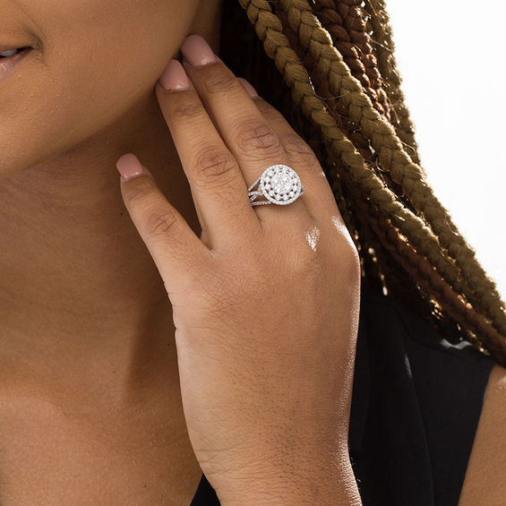 1 CT. T.w. Composite Diamond Double Frame Split Shank Ring in 10K White Gold