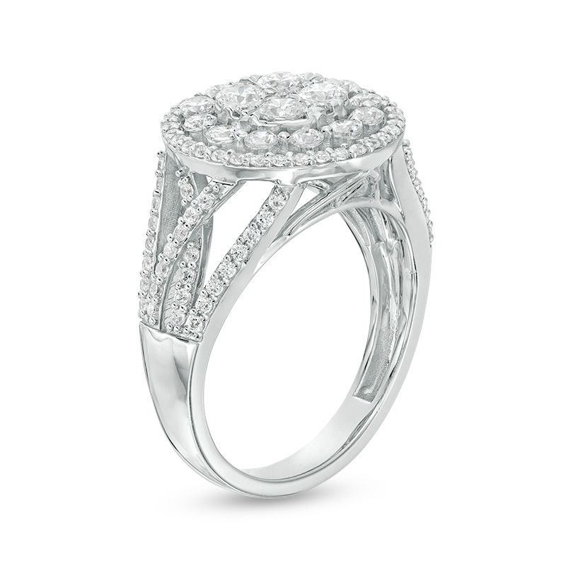 Main Image 3 of 1 CT. T.W. Composite Diamond Double Frame Split Shank Ring in 10K White Gold