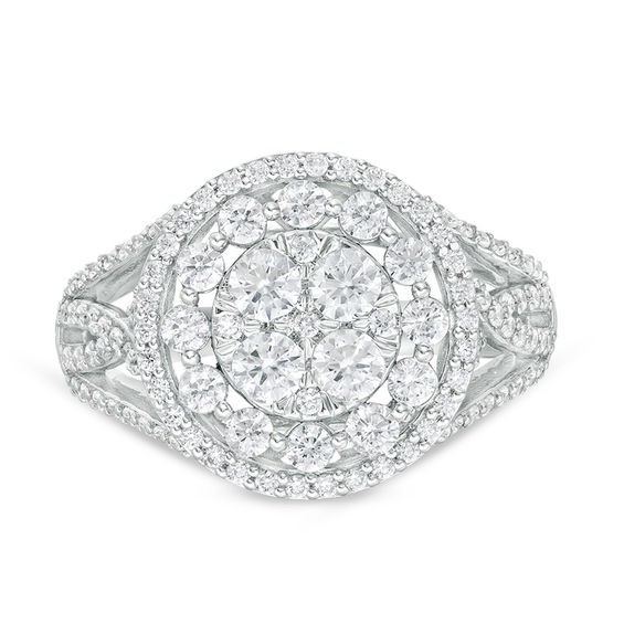 1 CT. T.w. Composite Diamond Double Frame Split Shank Ring in 10K White Gold