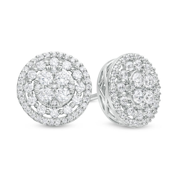 1 CT. T.w. Composite Diamond Double Frame Stud Earrings in 10K White Gold