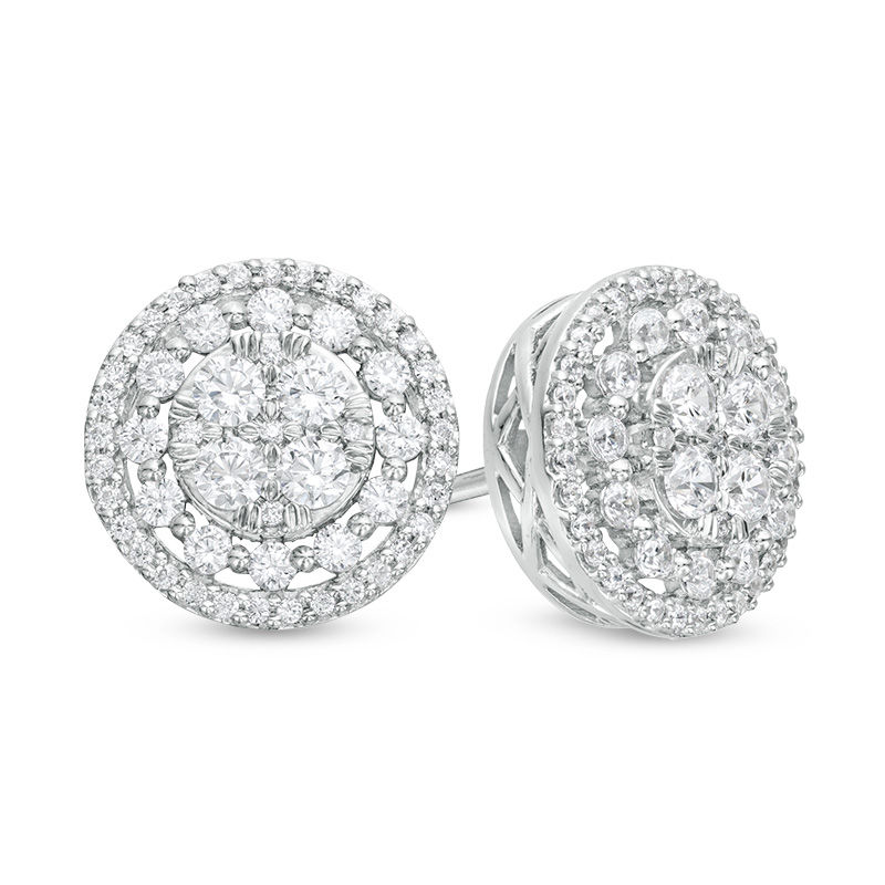 Main Image 1 of 1 CT. T.W. Composite Diamond Double Frame Stud Earrings in 10K White Gold