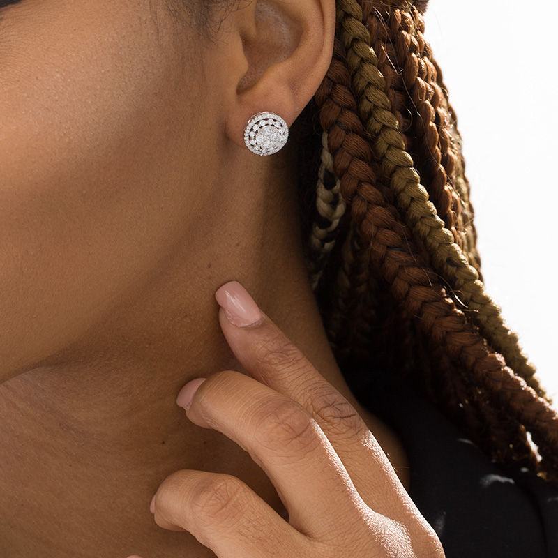 Main Image 2 of 1 CT. T.W. Composite Diamond Double Frame Stud Earrings in 10K White Gold