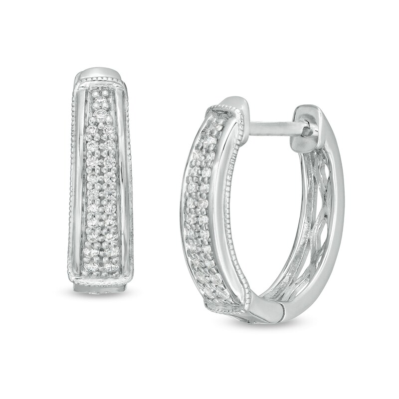 Main Image 1 of 1/6 CT. T.W. Diamond Vintage-Style Two Row Graduated Oval Hoop Earrings in Sterling Silver