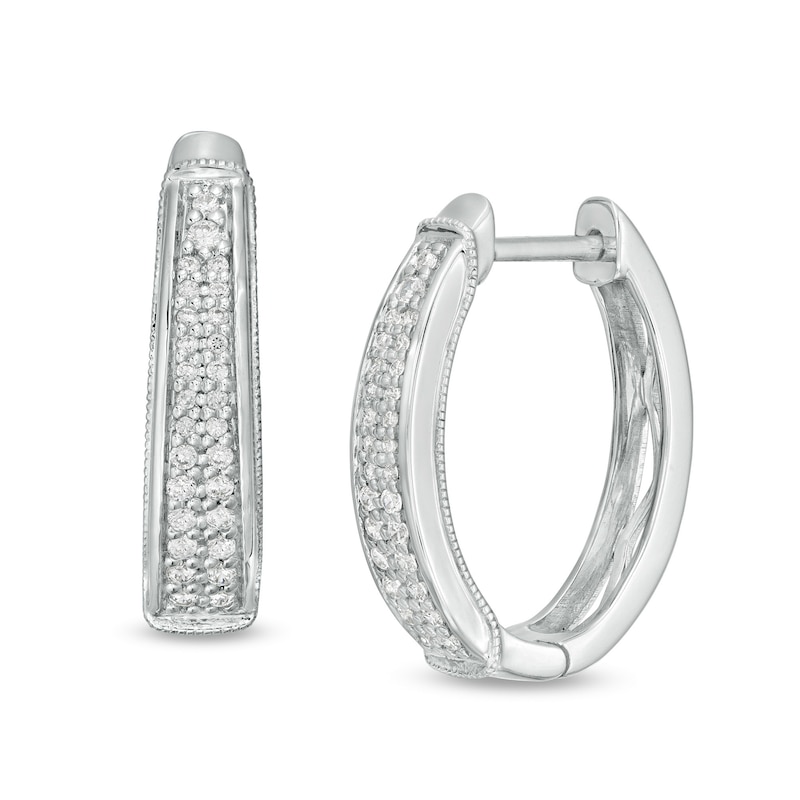 1/4 CT. T.W. Diamond Vintage-Style Two Row Graduated Oval Hoop Earrings in Sterling Silver