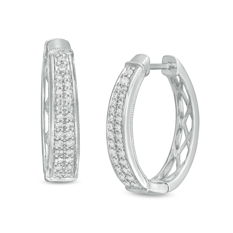 Main Image 1 of 1/2 CT. T.W. Diamond Vintage-Style Two Row Graduated Oval Hoop Earrings in Sterling Silver