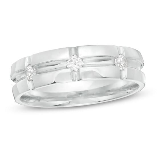 1/5 CT. T.w. Diamond Three Stone Groove Wedding Band in Platinum