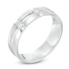 Thumbnail Image 2 of Men's 1/5 CT. T.W. Diamond Three Stone Groove Wedding Band in Platinum