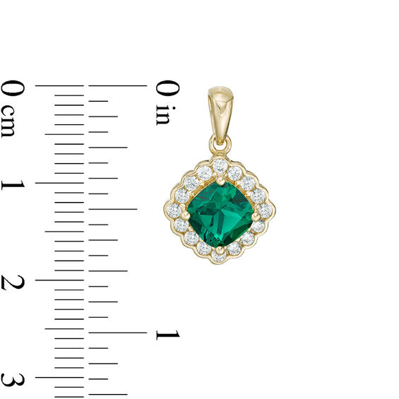 Cushion-Cut Lab-Created Emerald and White Sapphire Scallop Frame Pendant in Sterling Silver with 14K Gold Plate