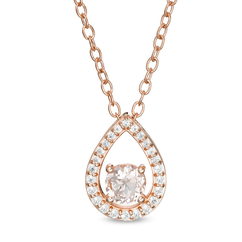 6.0mm Morganite and White Topaz Open Teardrop Pendant in Sterling Silver with 14K Rose Gold Plate