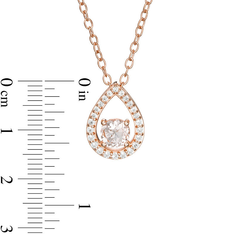 6.0mm Morganite and White Topaz Open Teardrop Pendant in Sterling Silver with 14K Rose Gold Plate