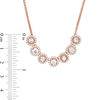 Thumbnail Image 3 of 5.0mm Morganite and Lab-Created White Sapphire Frame Seven Stone Necklace in Sterling Silver with 14K Rose Gold Plate
