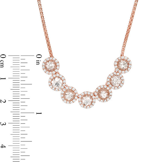 5.0mm Morganite and Lab-Created White Sapphire Frame Seven Stone Necklace in Sterling Silver with 14K Rose Gold Plate