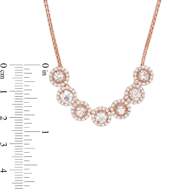 Main Image 3 of 5.0mm Morganite and Lab-Created White Sapphire Frame Seven Stone Necklace in Sterling Silver with 14K Rose Gold Plate