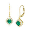 Thumbnail Image 0 of Cushion-Cut Lab-Created Emerald and White Sapphire Scallop Frame Drop Earrings in Sterling Silver with 14K Gold Plate