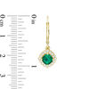 Thumbnail Image 3 of Cushion-Cut Lab-Created Emerald and White Sapphire Scallop Frame Drop Earrings in Sterling Silver with 14K Gold Plate