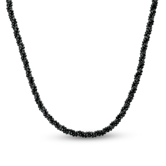 Black Spinel Bead Strand Necklace with Sterling Silver Clasp