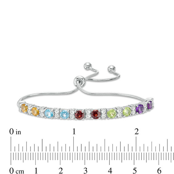4.0mm Multi-Gemstone and White Topaz Alternating Bolo Bracelet in Sterling SIlver - 10.5"